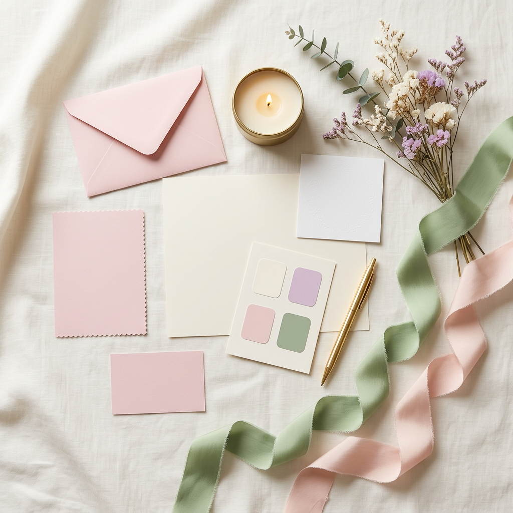 Event planning mood board with blush and sage palette
